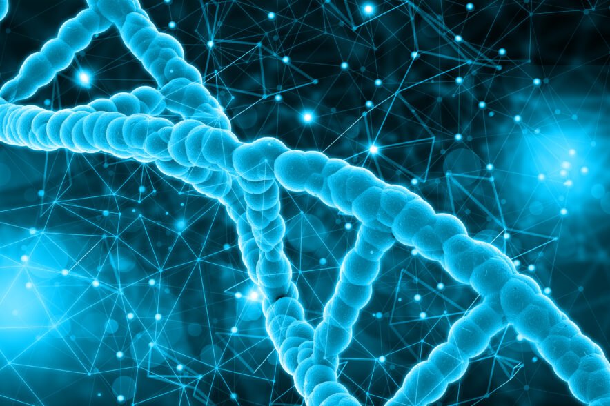 Close-up 3D illustration of DNA strands highlighting genetic mutations linked to cancer risk