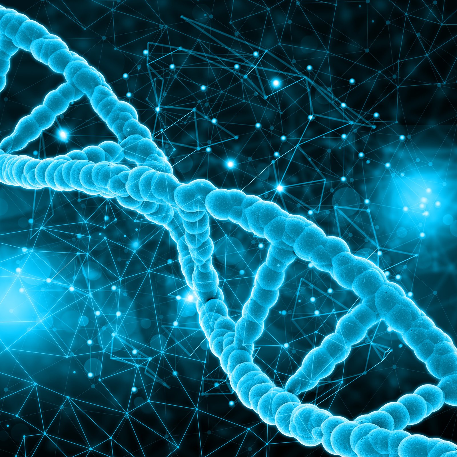 Close-up 3D illustration of DNA strands highlighting genetic mutations linked to cancer risk
