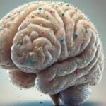 A stylized human brain covered in colorful sprinkles, blending anatomical detail with artistic whimsy.